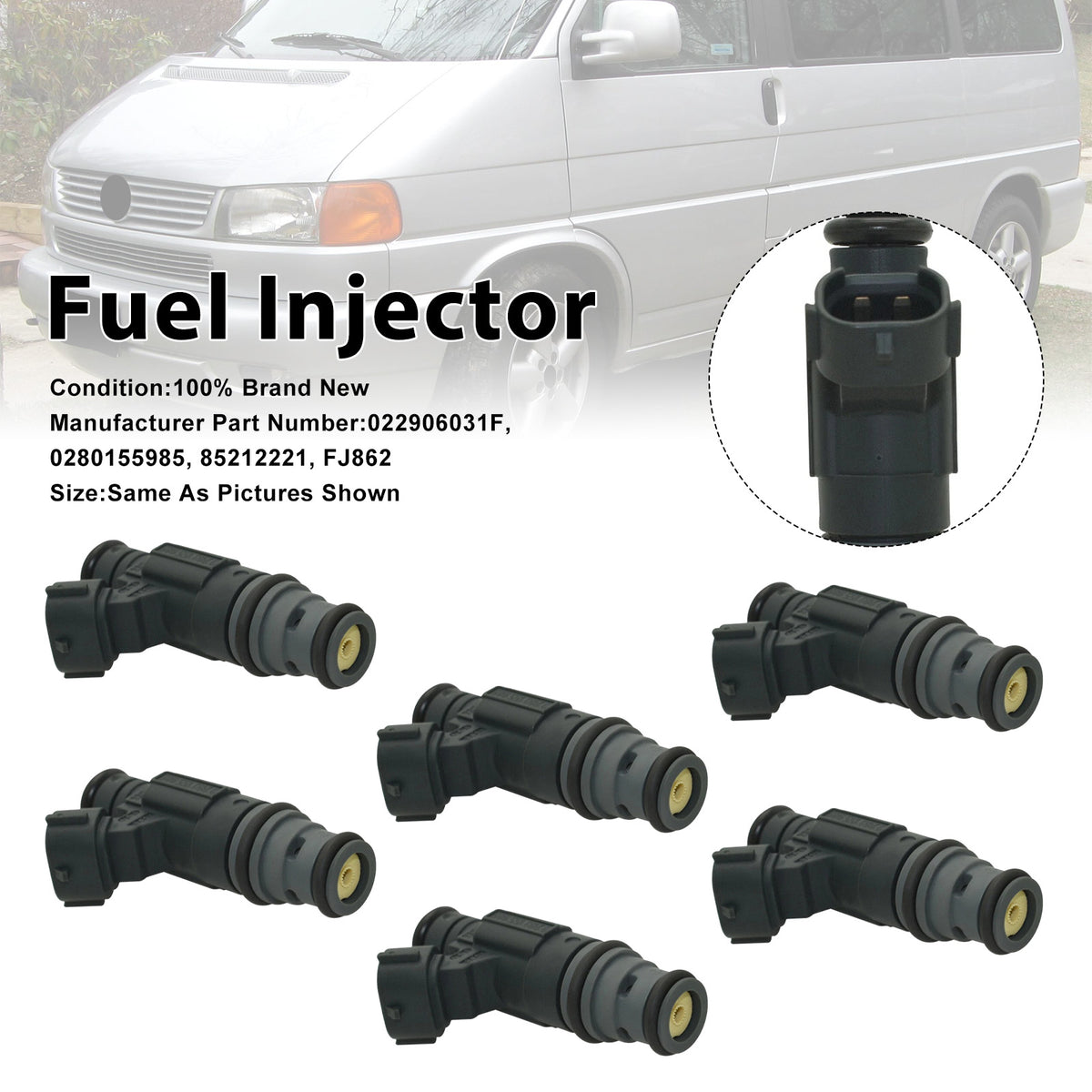 Volkswagen Jetta 2002-2004 EuroVan 2001-2003 0280155985 6PCS Fuel Injector