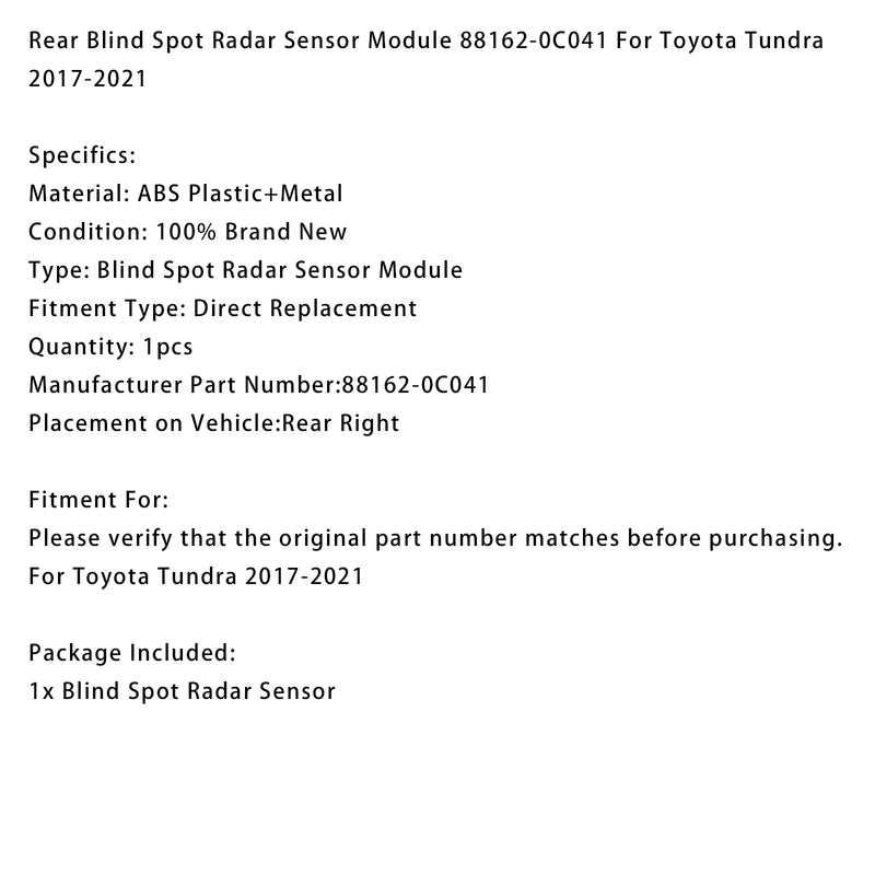 Rear Blind Spot Radar Sensor Module 88162-0C041 For Toyota Tundra 2017-2021