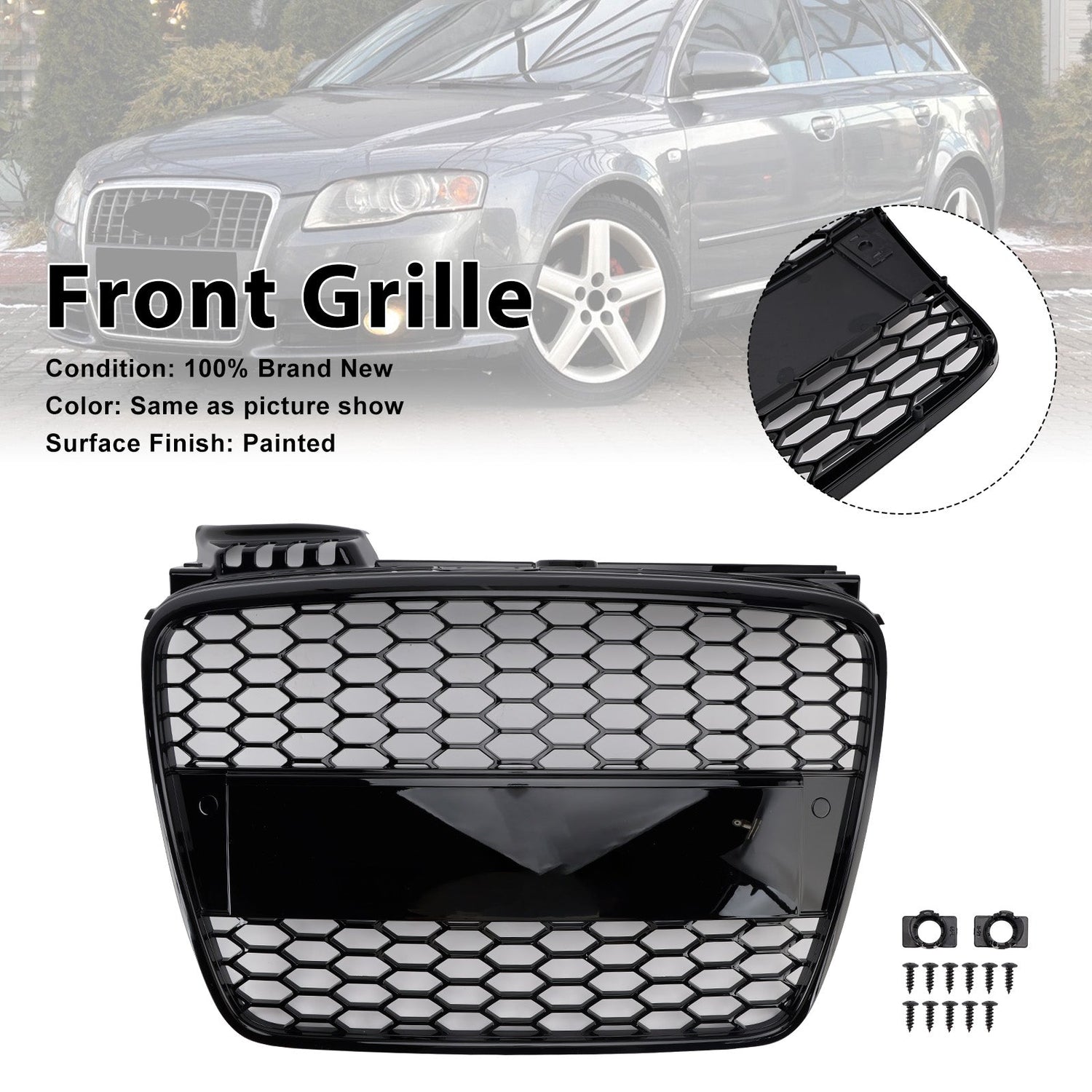 RS4 Style Front Honeycomb Mesh Grille Grill Fit Audi A4 B7 S-Line 2005-2008