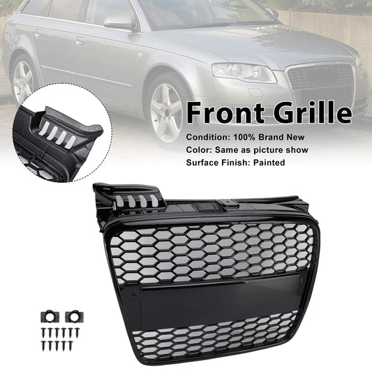RS4 Style Front Honeycomb Mesh Grille Grill Fit Audi A4 B7 S-Line 2005-2008