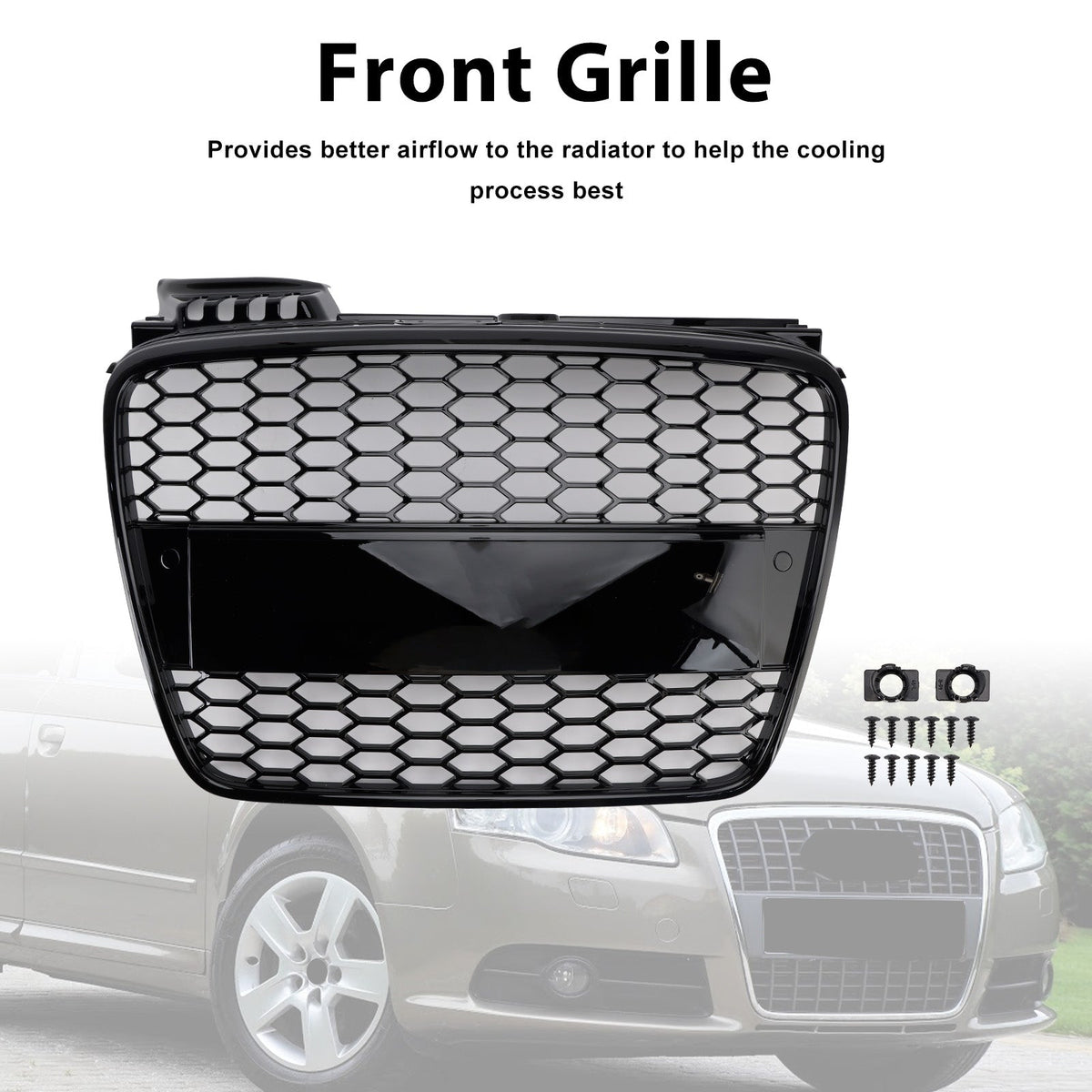 RS4 Style Front Honeycomb Mesh Grille Grill Fit Audi A4 B7 S-Line 2005-2008