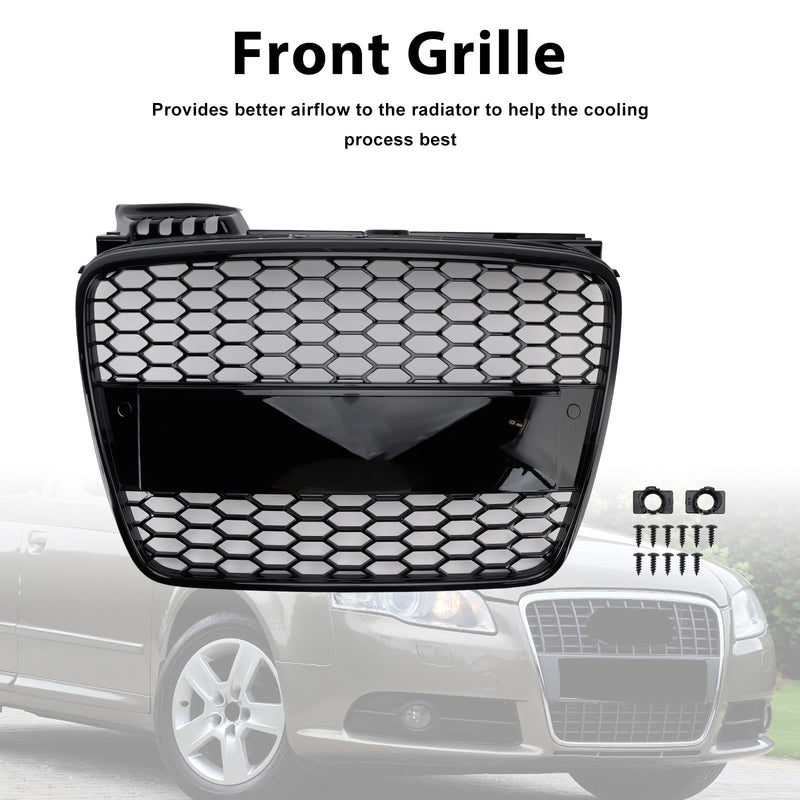 RS4 Style Front Honeycomb Mesh Grille Grill Fit Audi A4 B7 S-Line 2005-2008