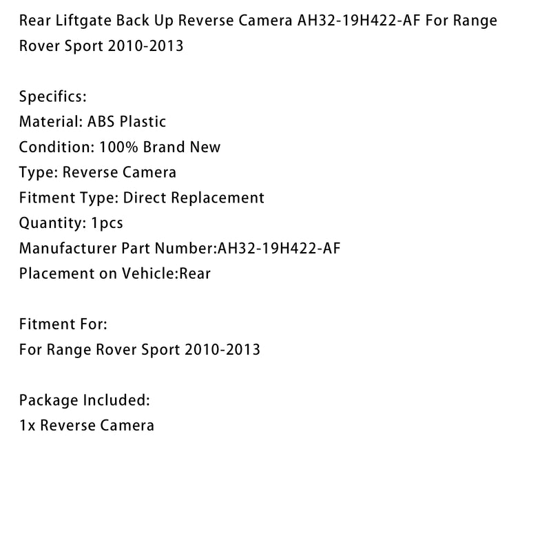 Range Rover Sport 2010-2013 Rear Liftgate Back Up Reverse Camera AH32-19H422-AF