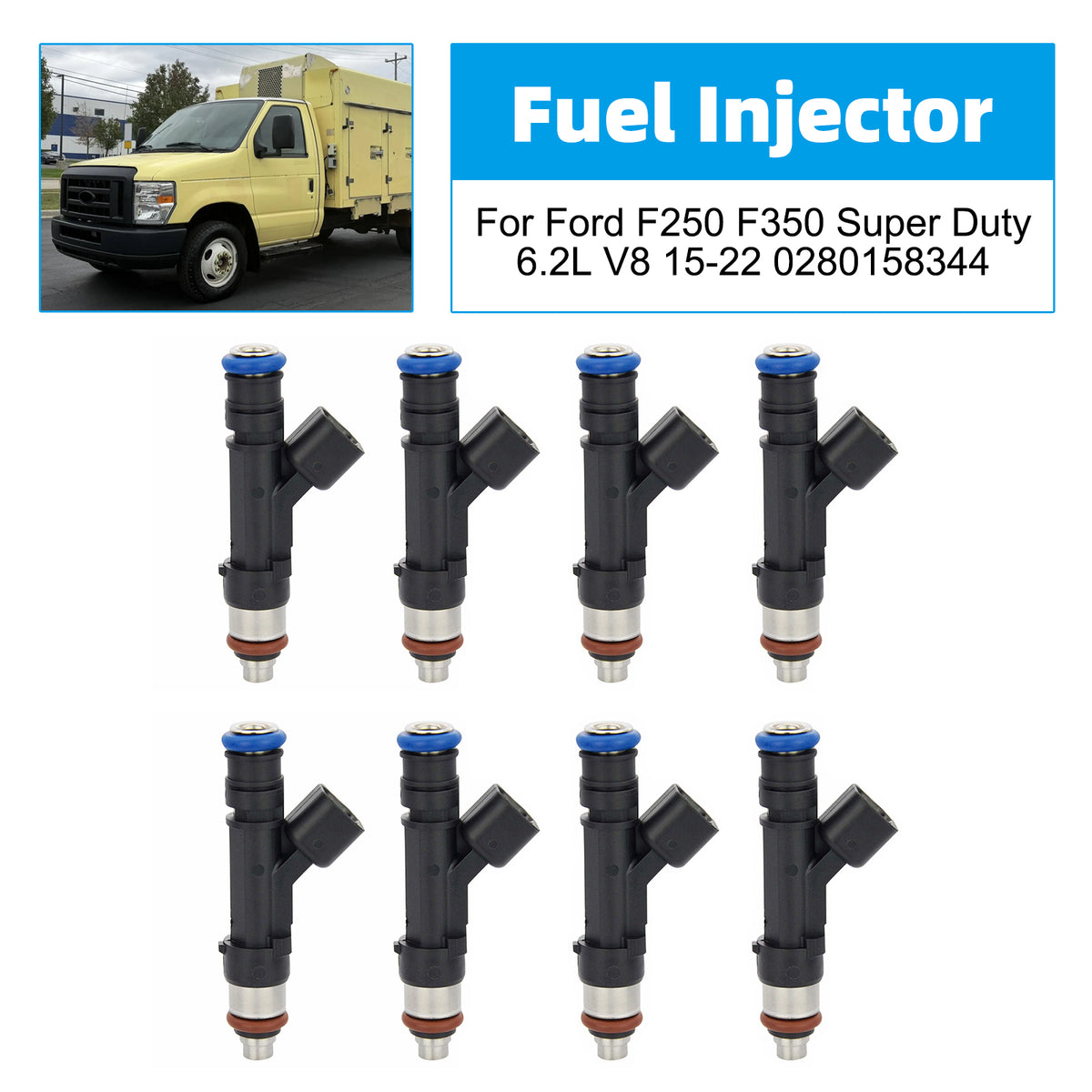 Ford F250 F350 Super Duty 6.2L V8 2015-2022 0280158344 8PCS Fuel Injector
