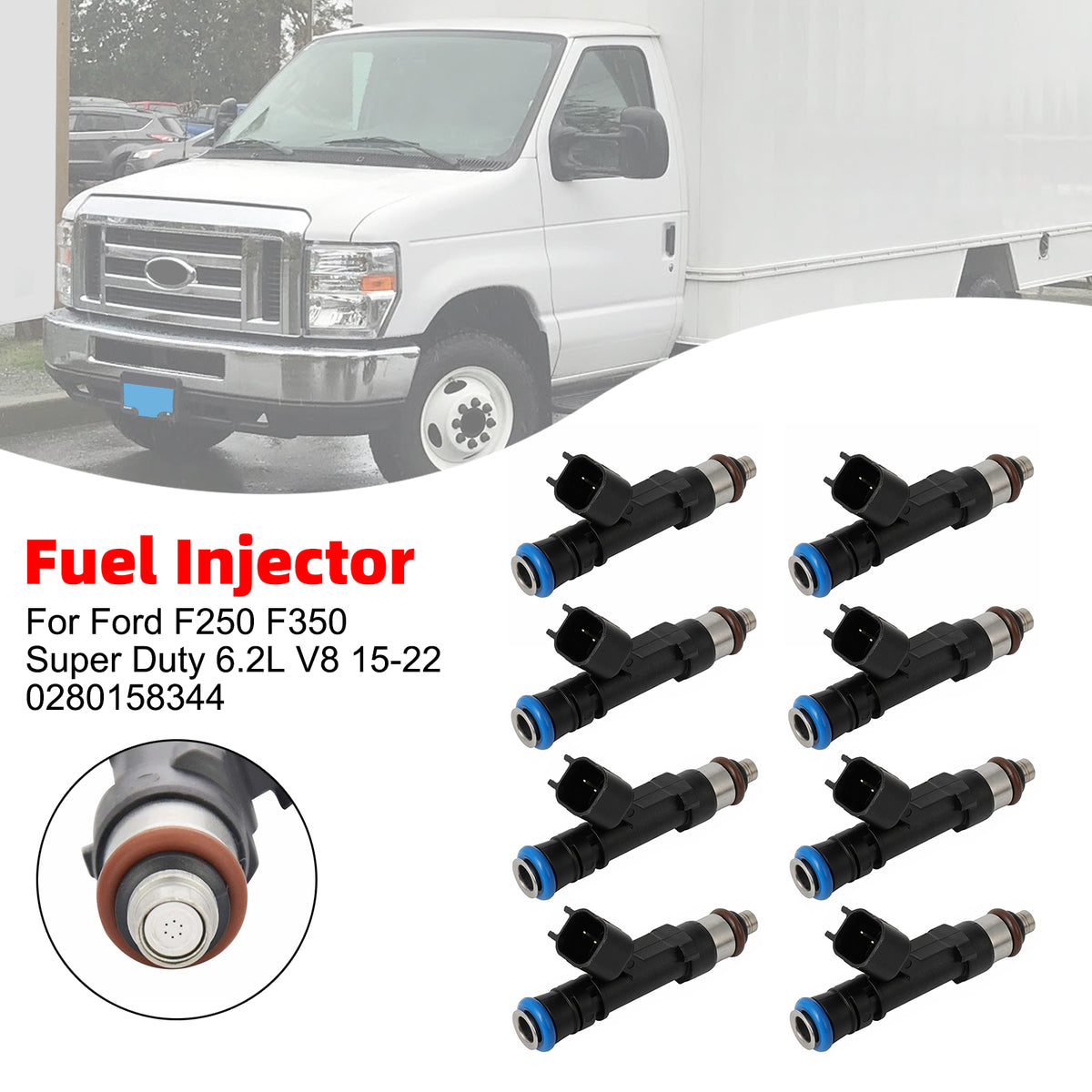 Ford F250 F350 Super Duty 6.2L V8 2015-2022 0280158344 8PCS Fuel Injector