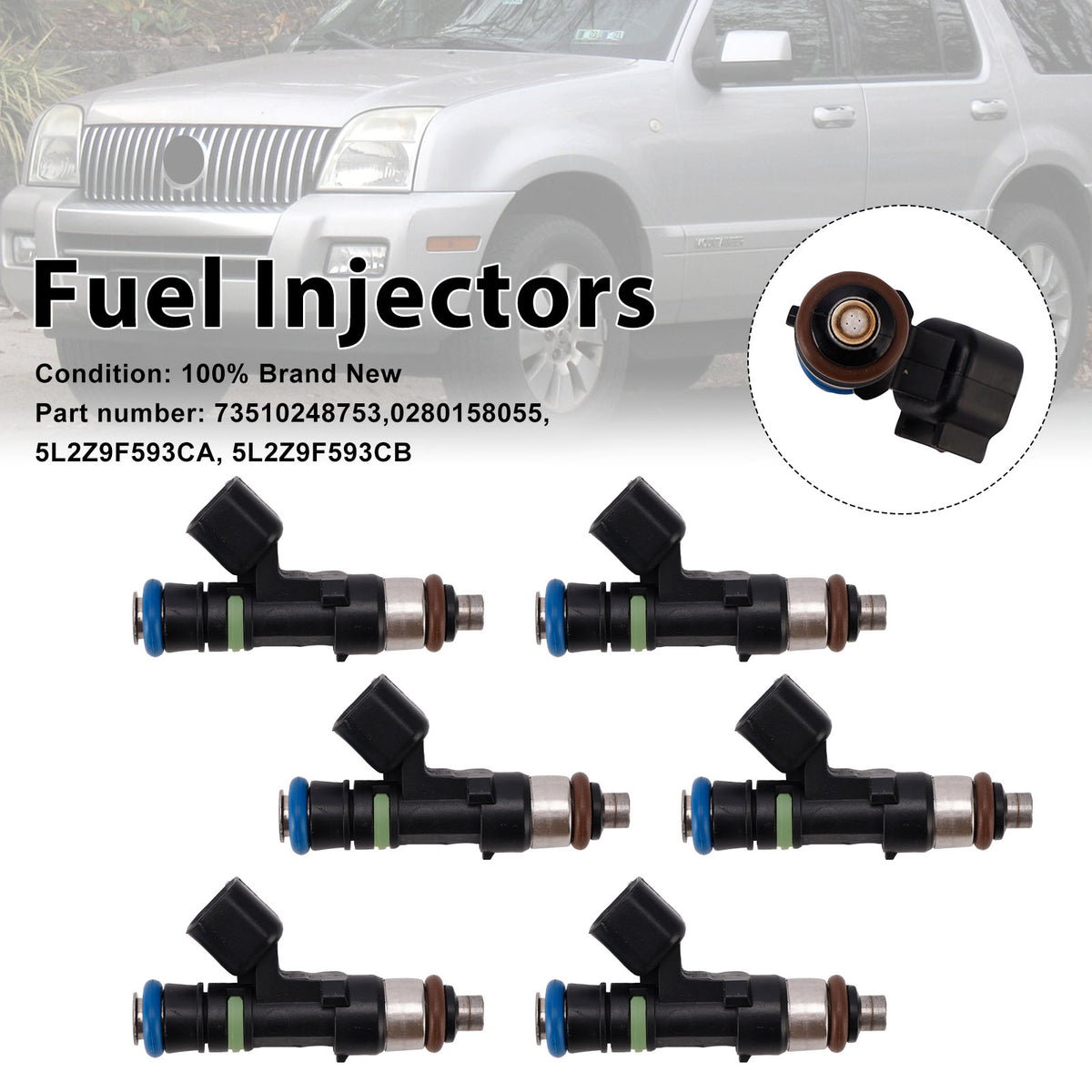 Mercury Mountaineer Ford Explorer 6PC 0280158055 Fuel Injectors 5L2Z9F593CA