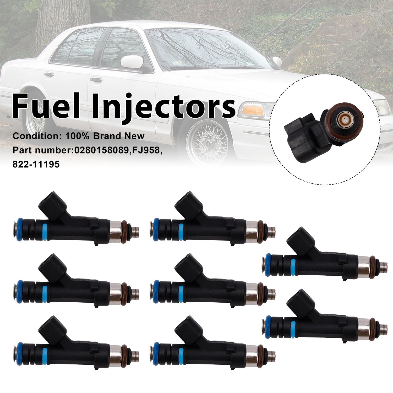 Mercury Grand Marquis Ford Lincoln 8PC 822-11195 Fuel Injectors 0280158089