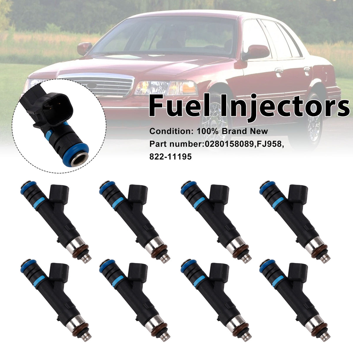 Mercury Grand Marquis Ford Lincoln 8PC 822-11195 Fuel Injectors 0280158089