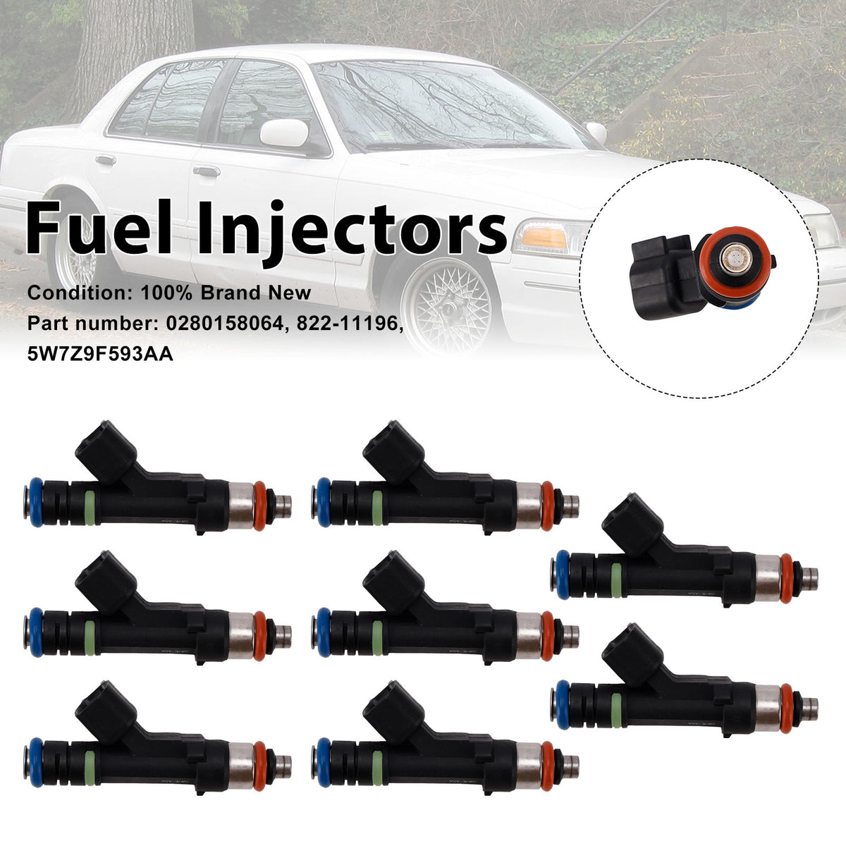 Mercury Grand Marquis Ford 8PC 5W7Z9F593AA Fuel Injectors 0280158064