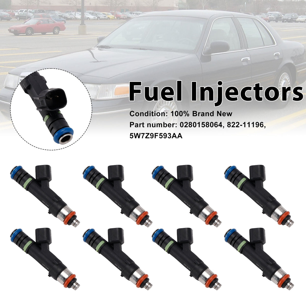 Mercury Grand Marquis Ford 8PC 5W7Z9F593AA Fuel Injectors 0280158064