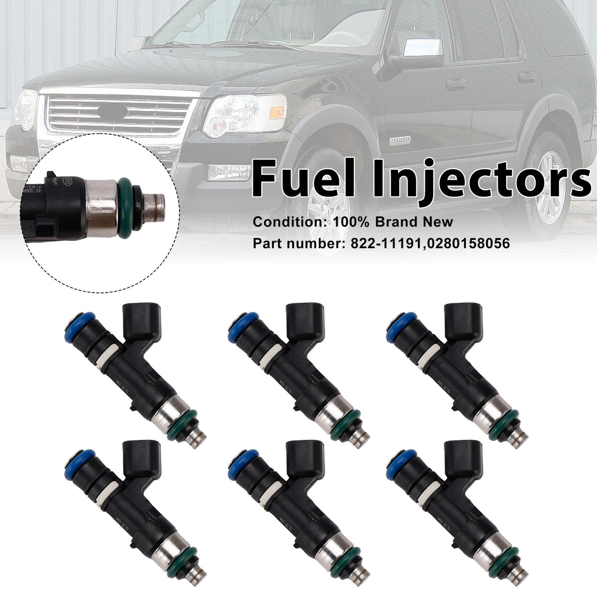 Mercury Mountaineer Ford 6PC 822-11191 Fuel Injectors 0280158056
