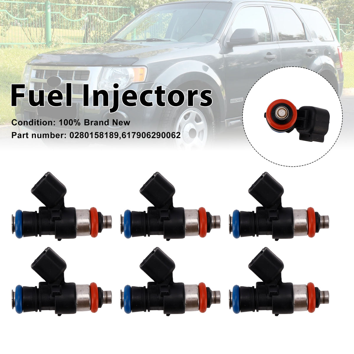 Mercury Mariner Ford 3.0L 6PC 617906290062 Fuel Injectors 0280158189