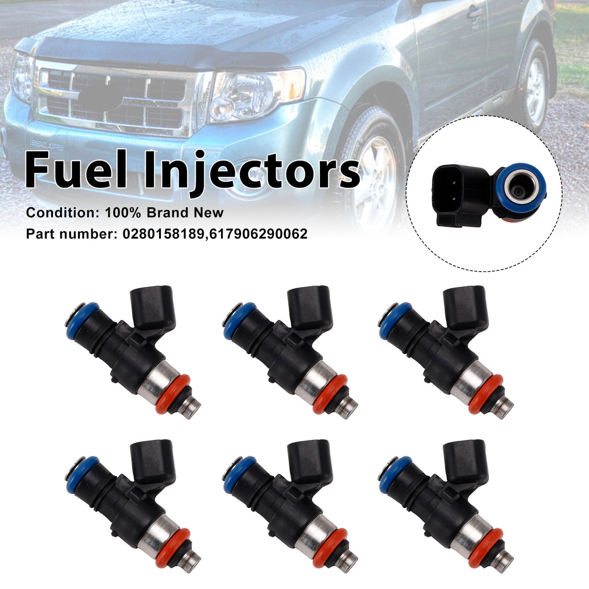 Mercury Mariner Ford 3.0L 6PC 617906290062 Fuel Injectors 0280158189