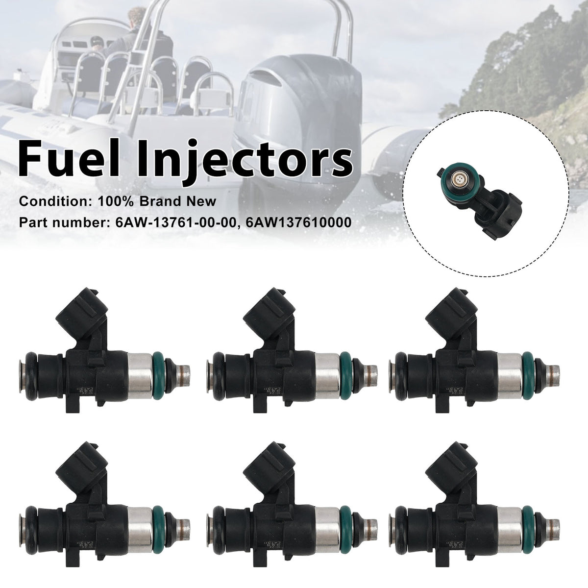 Yamaha Outboard 225/250/300/350HP 6PC Fuel Injectors 6AW-13761-00-00