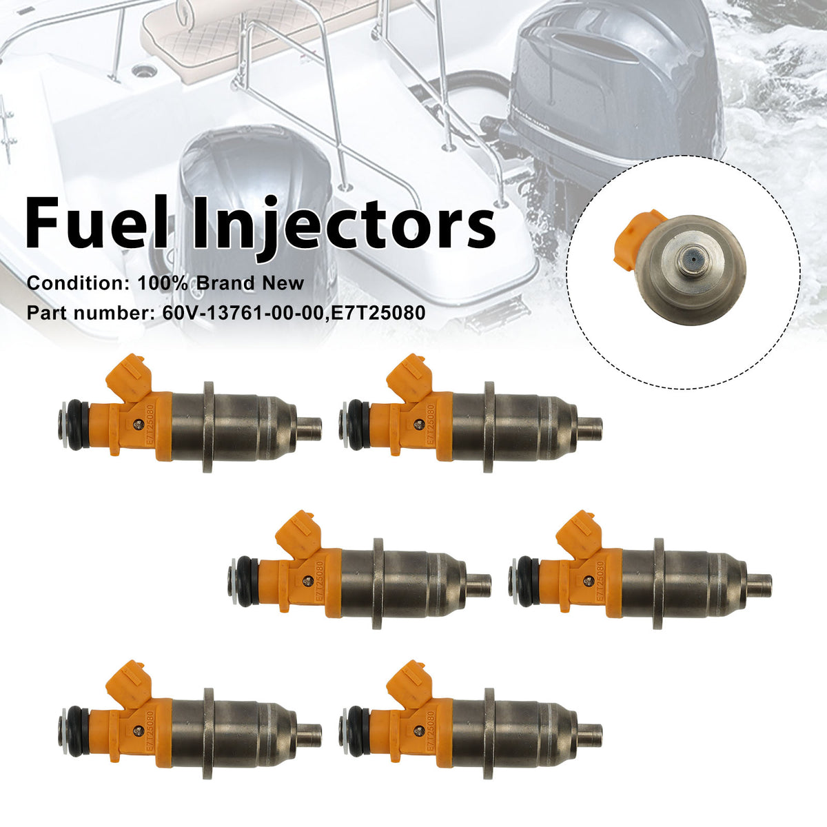 Yamaha Outboard 250 300 HP 6PC E7T25080 Fuel Injectors 60V-13761-00-00