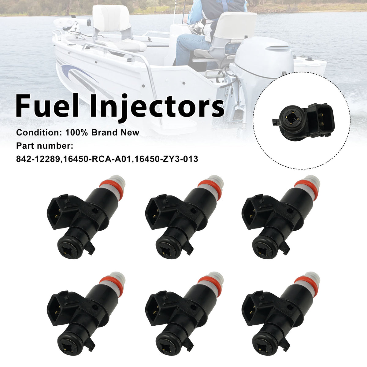 Honda Outboard 6PC 842-12289 Fuel Injectors 16450-RCA-A01 16450-ZY3-013