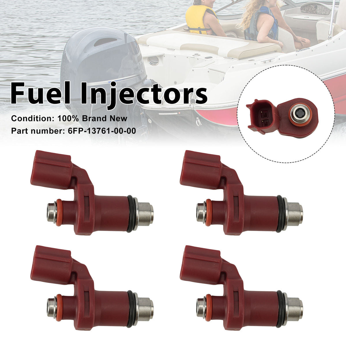 Yamaha Outboard 75HP 90HP 4PC Fuel Injectors 6FP-13761-00-00