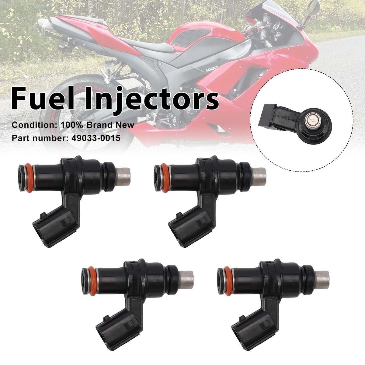Kawasaki Ninja ZX6R ZX600R ZX600P 2007-2012 4PC Fuel Injectors 49033-0015