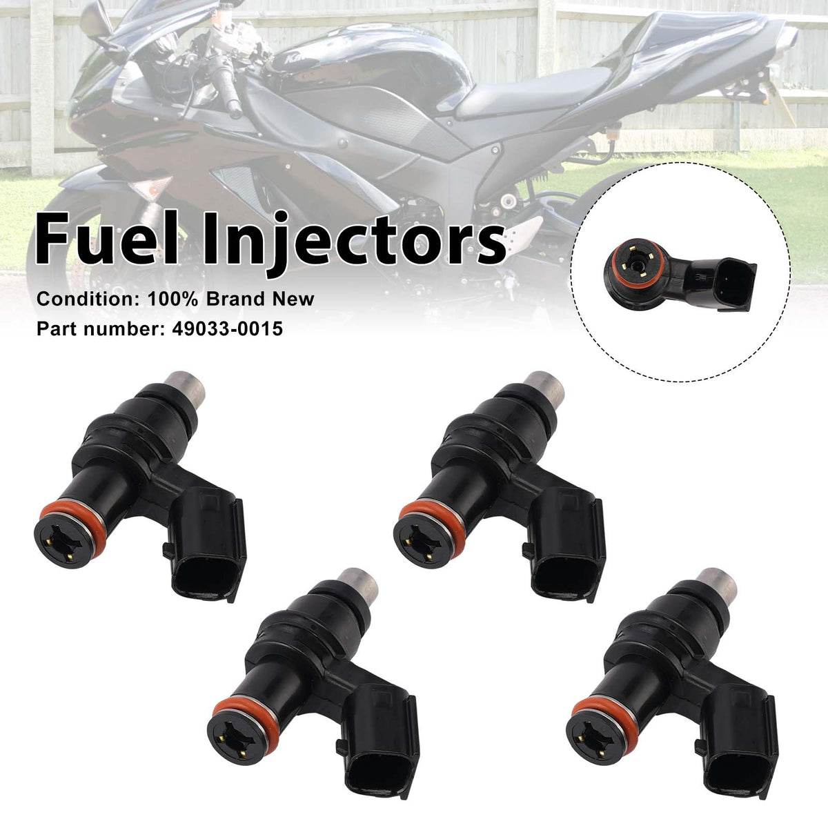 Kawasaki Ninja ZX6R ZX600R ZX600P 2007-2012 4PC Fuel Injectors 49033-0015
