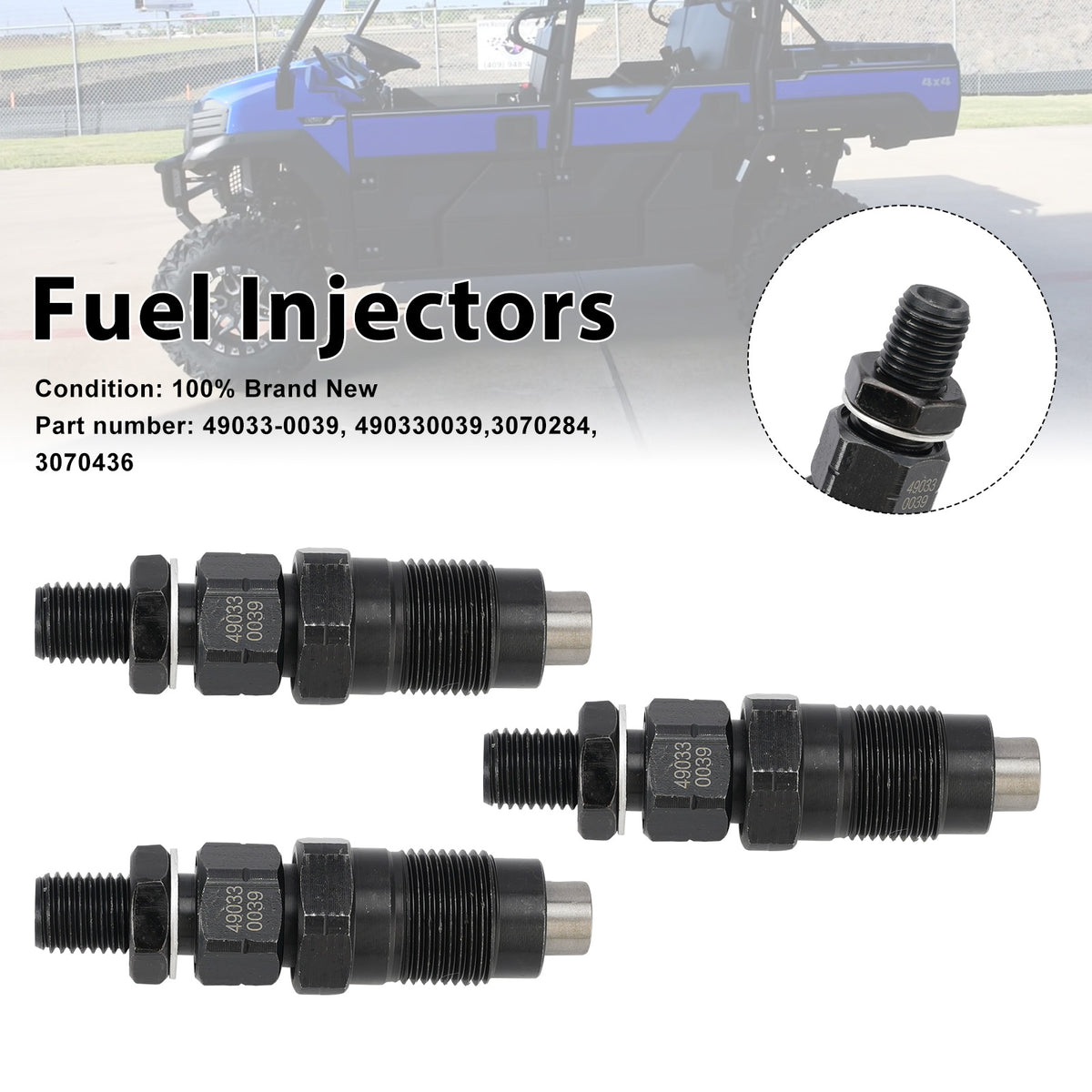 Kawasaki KAF1000 Polaris UTV 3PC 49033-0039 Fuel Injectors 3070284 3070436