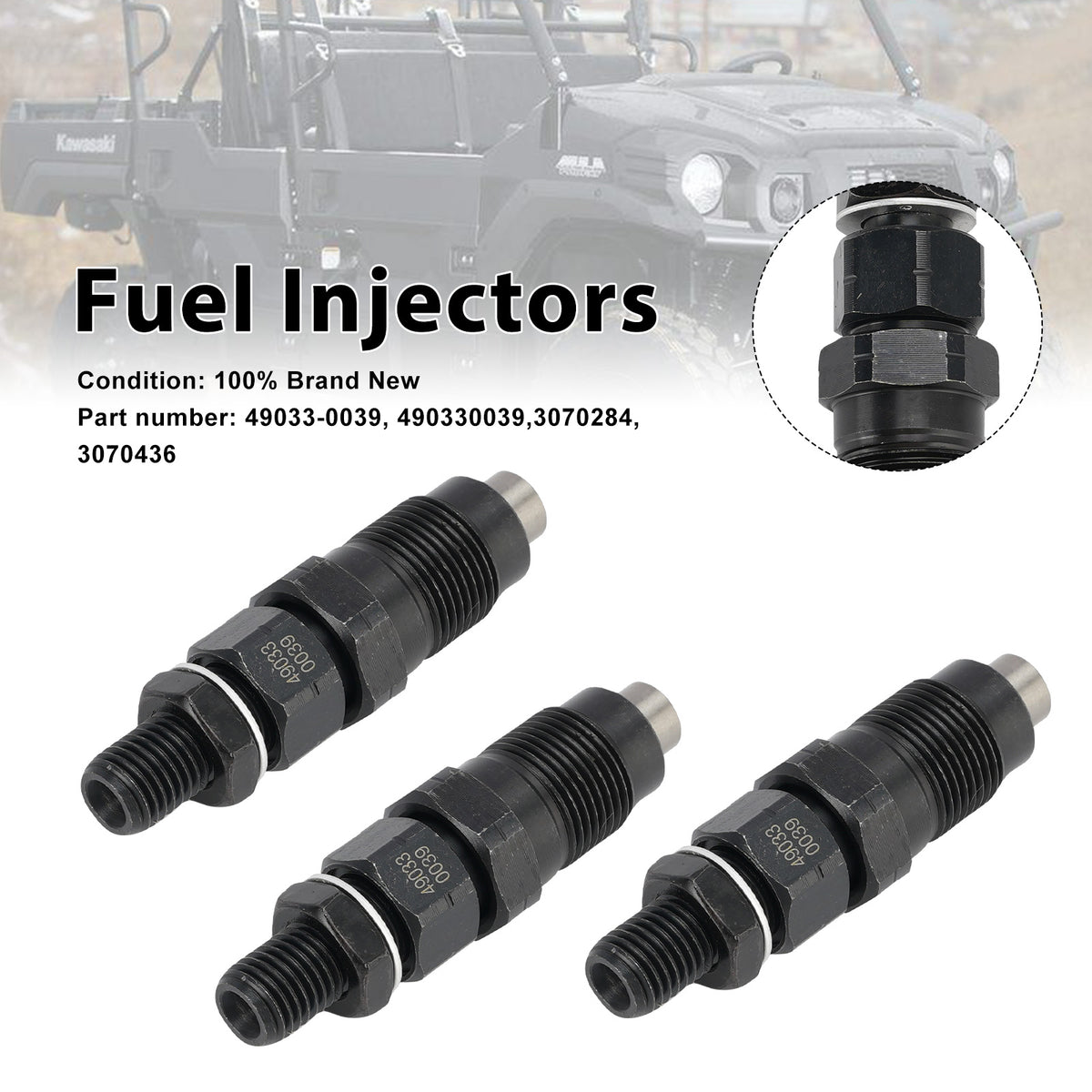 Kawasaki KAF1000 Polaris UTV 3PC 49033-0039 Fuel Injectors 3070284 3070436