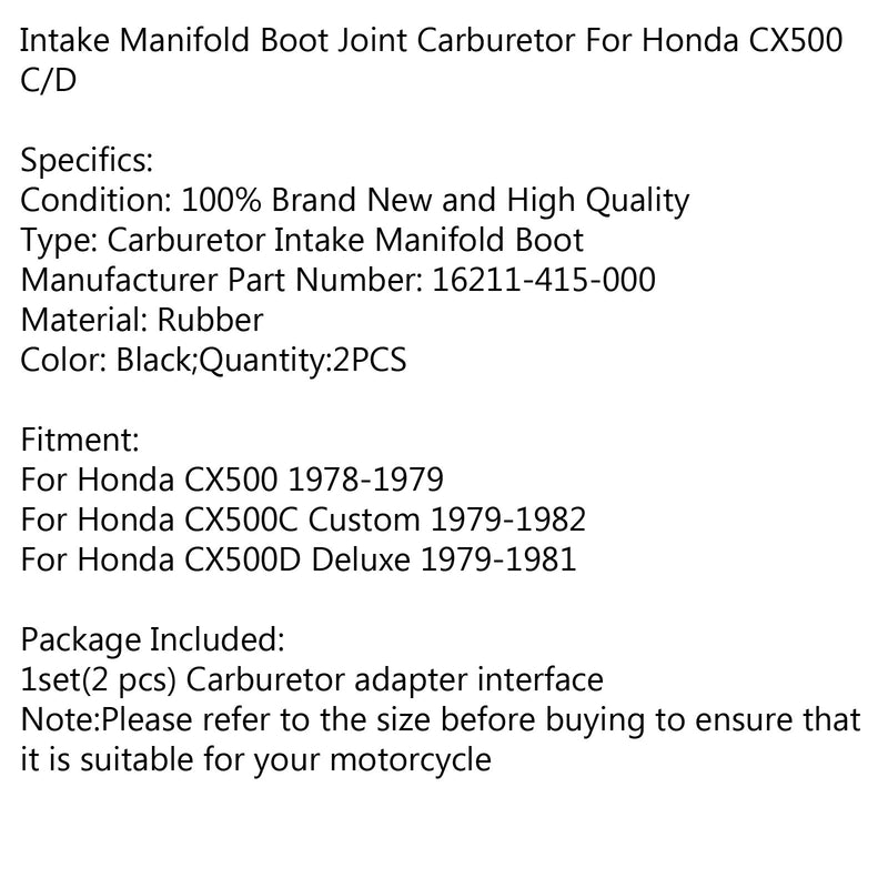 1978-1982 Honda CX500 C D Custom Deluxe Carburetor Intake Manifold Boots