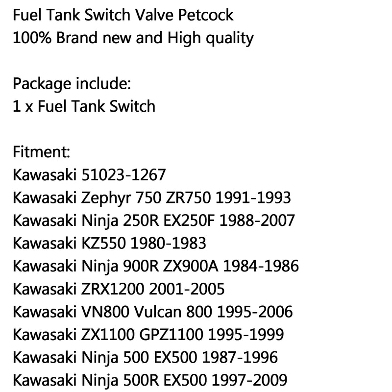 Kawasaki Vulcan 500 Zephyr 750 Ninja 500R Fuel Tank Switch Petcock Valve