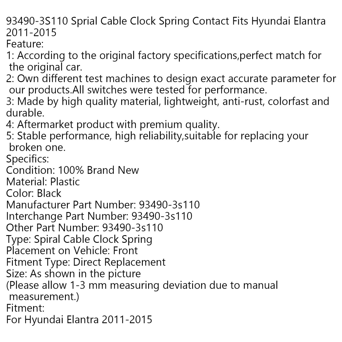 Hyundai Elantra 2011-2015 93490-3S110 Sprial Cable Clock Spring Contact