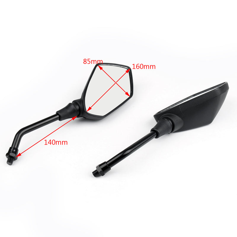 Honda Suzuki Kawasaki Motorcycle 10mm Black Rear View Side Mirrors