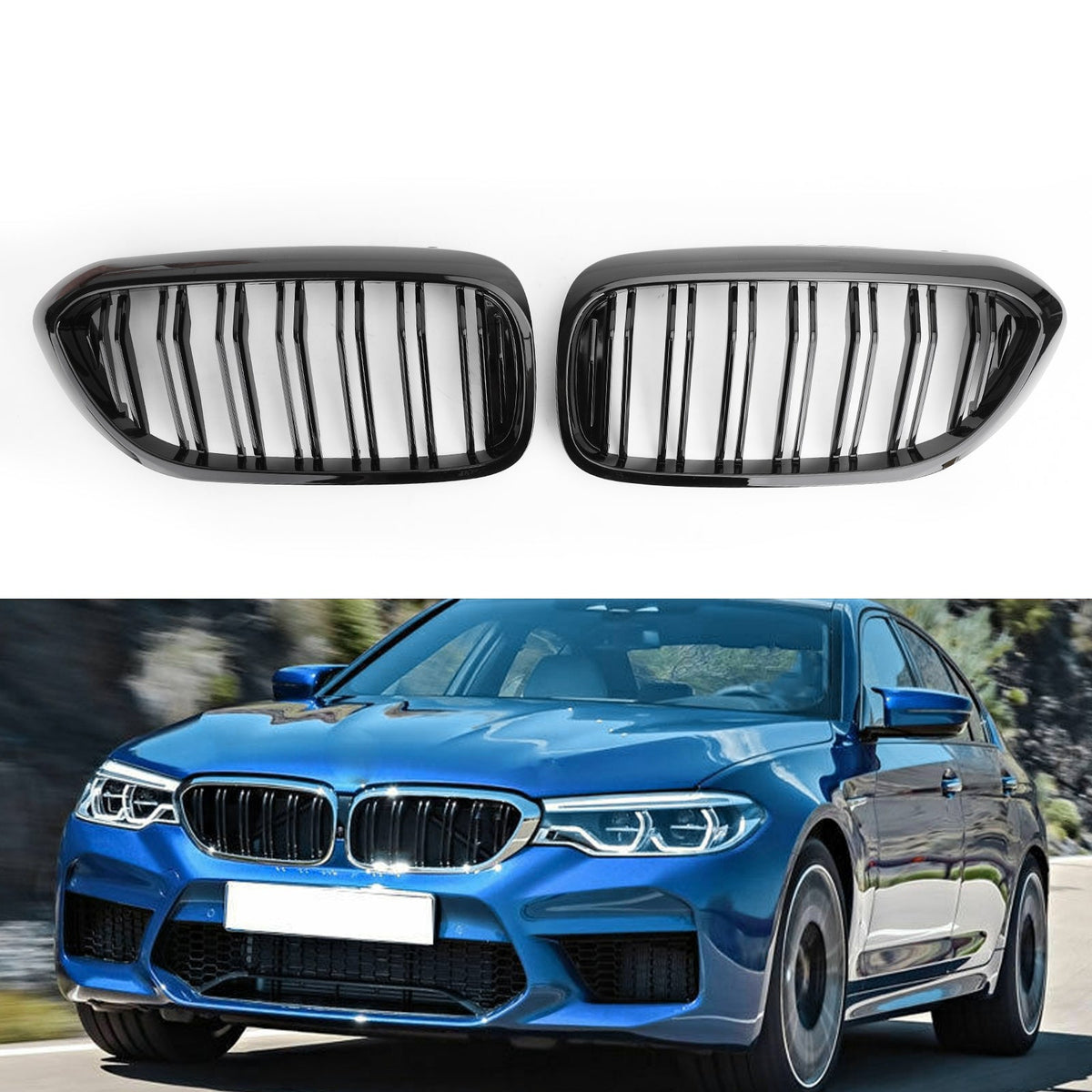 2017-2019 BMW 5Series G30 G31 Sedan Front Kidney Grille Glossy Black Double Slat Grill