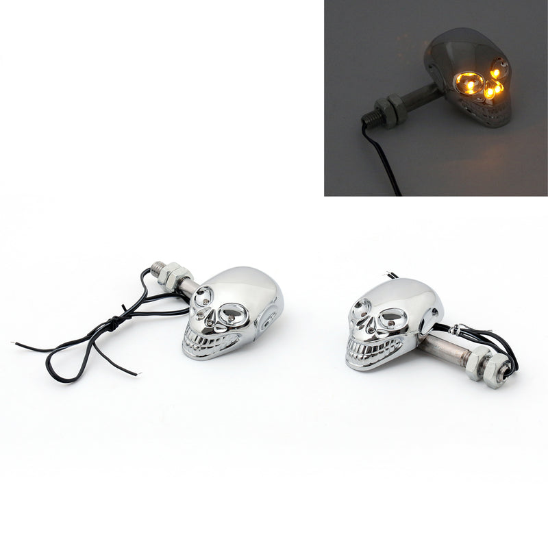 Motorcycle Skull Head Turn Signal Indicator Blinker 12V LED Amber Light Lamp CHR