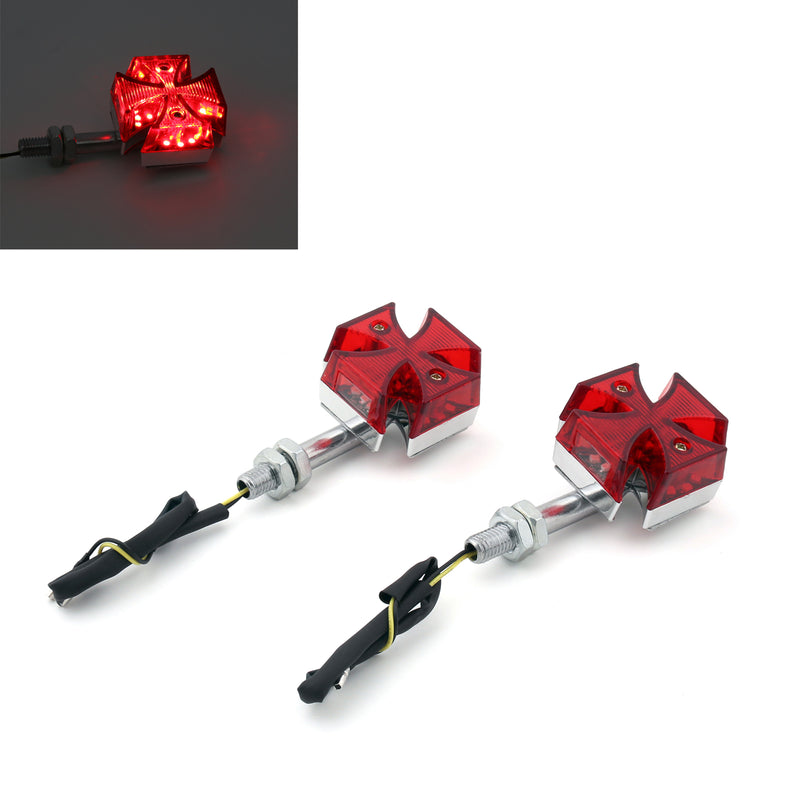 Harley Motorcycle 2x Custom Red Maltese Cross LED Turn Signal Light