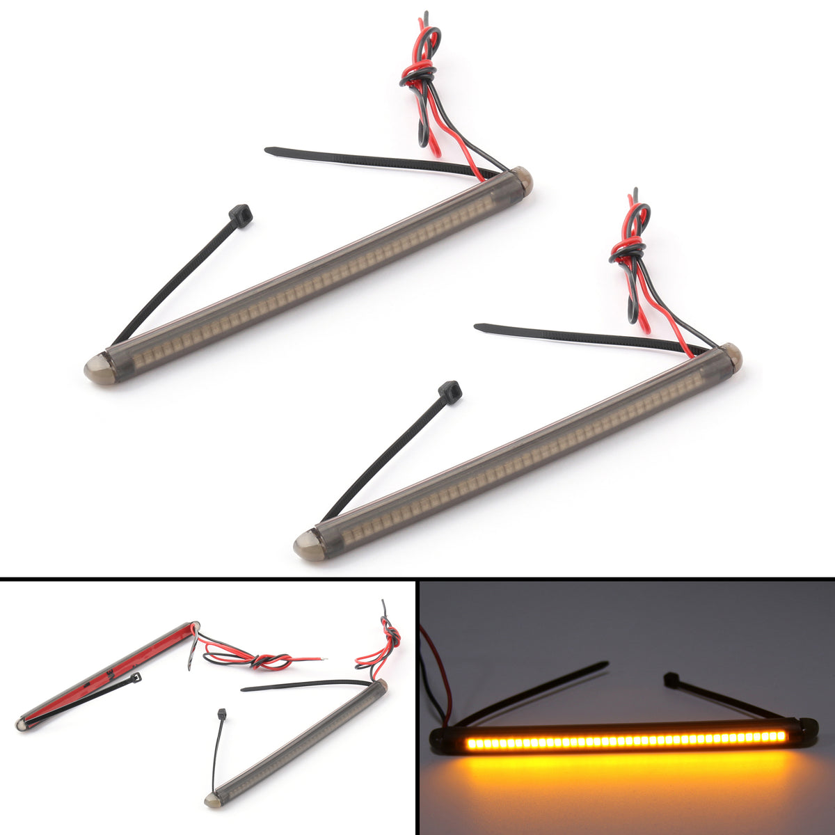 Harley Victory Honda 43mm-46mm Fork LED Turn Signal Strip Amber Light Kit