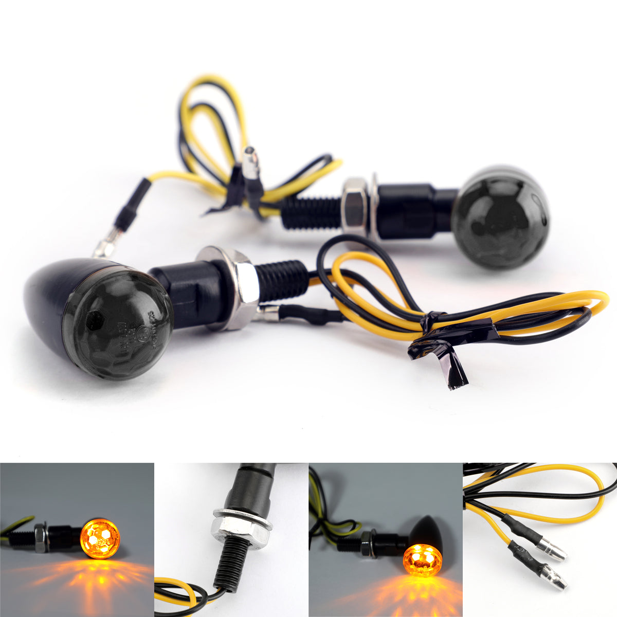 Universal Black Mini Bullet Spherical Len Turn Signal Indicators Light Smoke Len