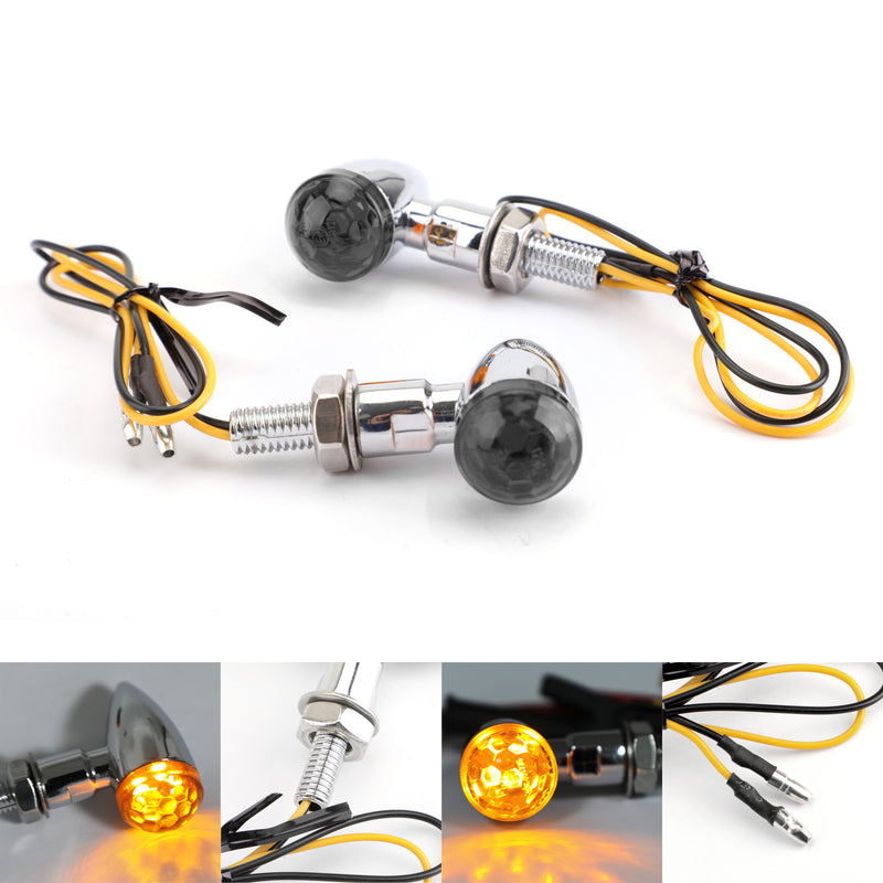 Universal Chrome Mini Bullet Spherical Len Turn Signal Indicator Light Smoke Len