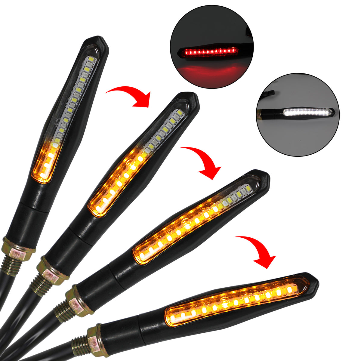 4x Sequential Flowing LED Motorcycle Turn Signal Indicator Lights DRL Brake Lamp