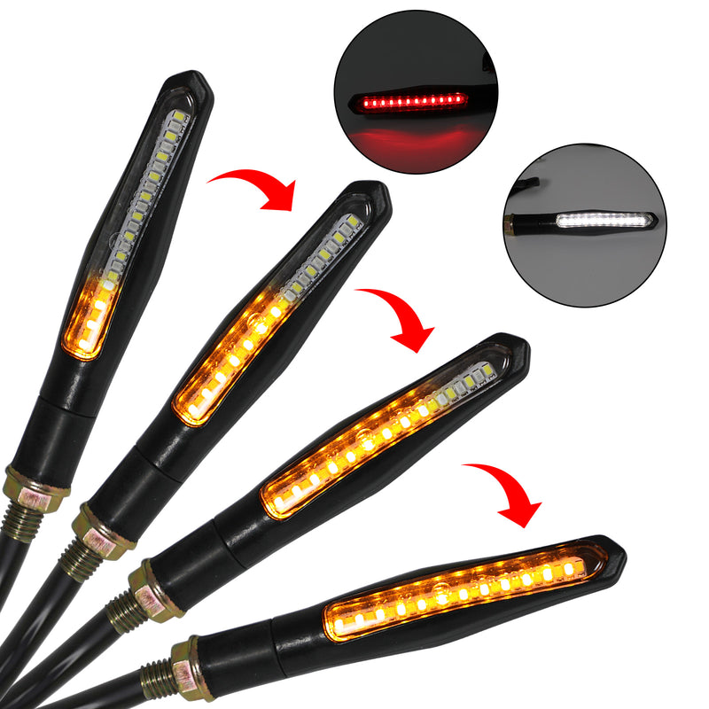 4x Sequential Flowing LED Motorcycle Turn Signal Indicator Lights DRL Brake Lamp