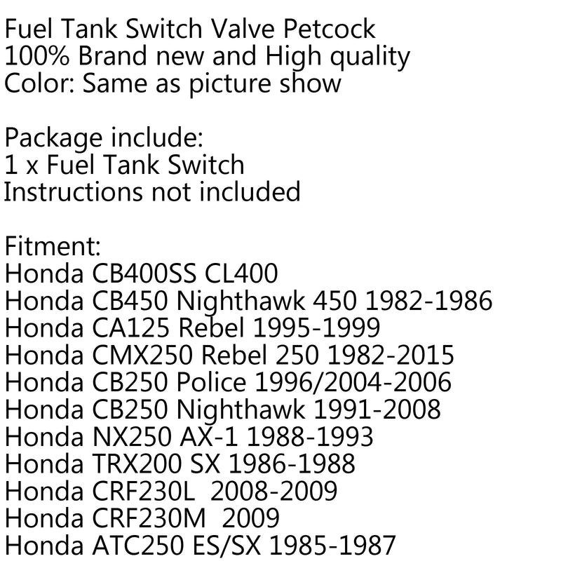 Honda CMX 250 CL400 CB450 CB900C CB250 Police Fuel Tank Switch Petcock Valve