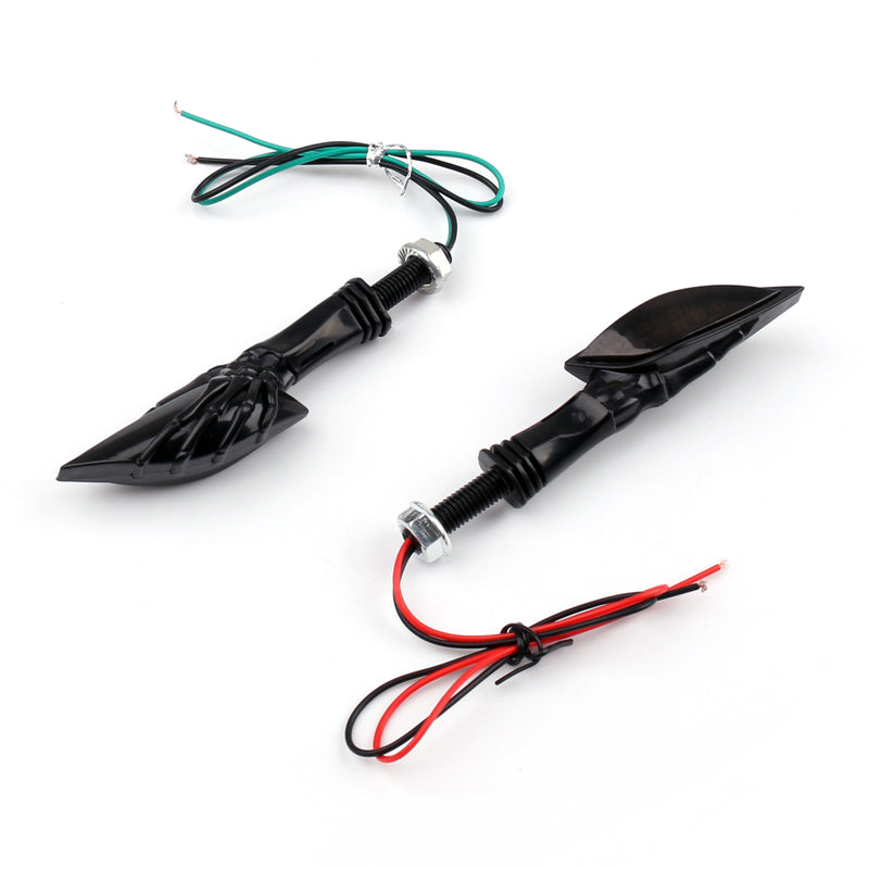 Universal Motorcycle Black Skeleton Hand LED Turn Signals Blinker Indicator Smo