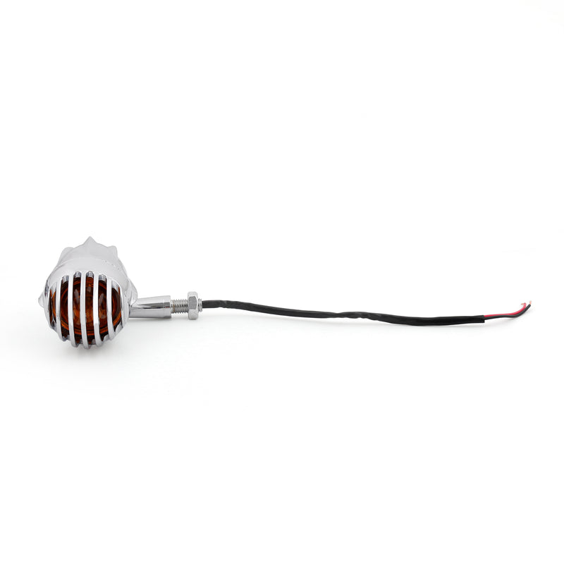 2pcs Motorcycle Turn Signals Grill Bullet Amber Indicator Lights Lamp Chrome
