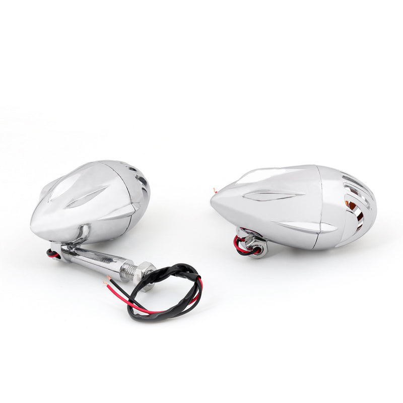 2pcs Motorcycle Turn Signals Grill Bullet Amber Indicator Lights Lamp Chrome