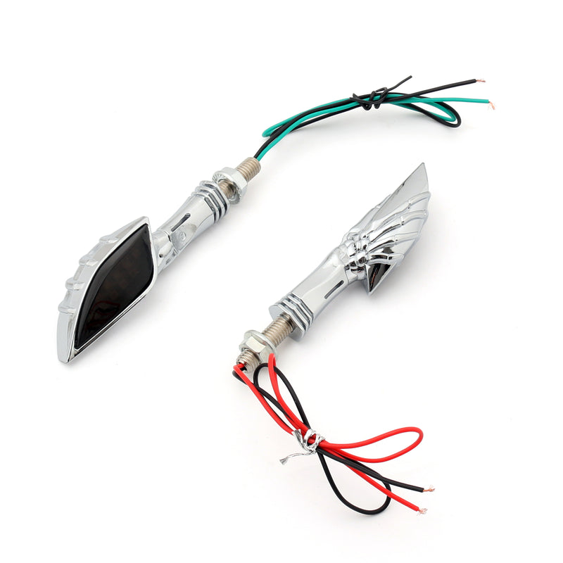 Universal Motorcycle Chrome Skeleton Hand LED Turn Signals Blinker Indicator Smo