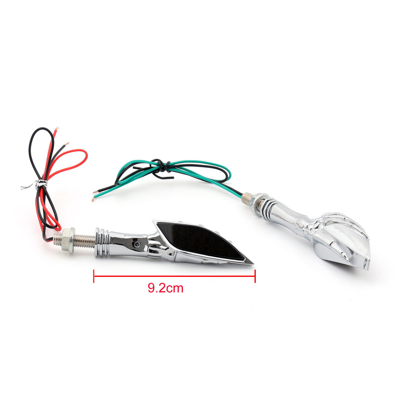 Universal Motorcycle Chrome Skeleton Hand LED Turn Signals Blinker Indicator Smo