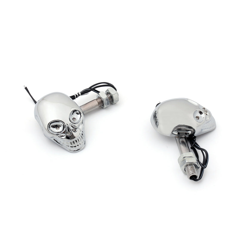 Motorcycle Skull Head Turn Signal Indicator Blinker 12V LED Amber Light Lamp CHR