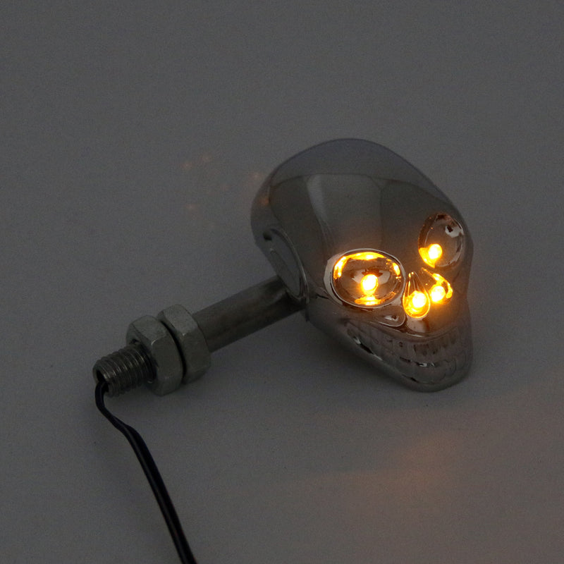 Motorcycle Skull Head Turn Signal Indicator Blinker 12V LED Amber Light Lamp CHR