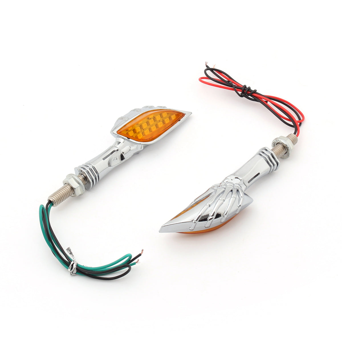 Universal Motorcycle Chrome Skeleton Hand LED Turn Signals Blinker Indicator Amb