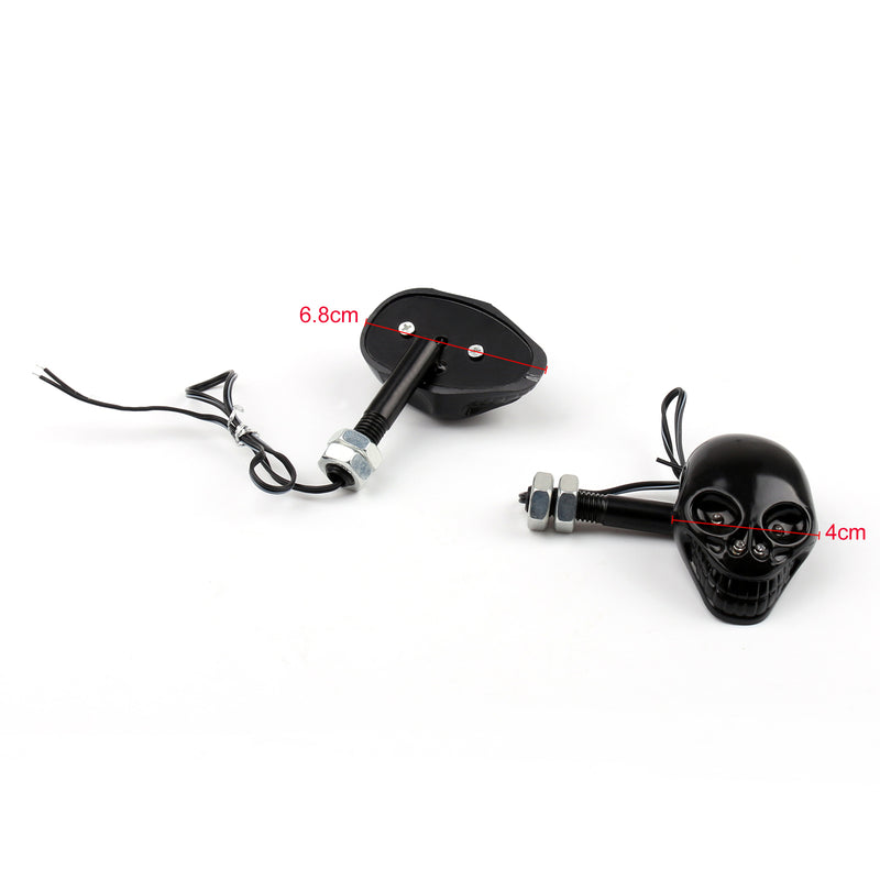Motorcycle Skull Head Turn Signal Indicator Blinker 12V LED Amber Light Lamp BLK