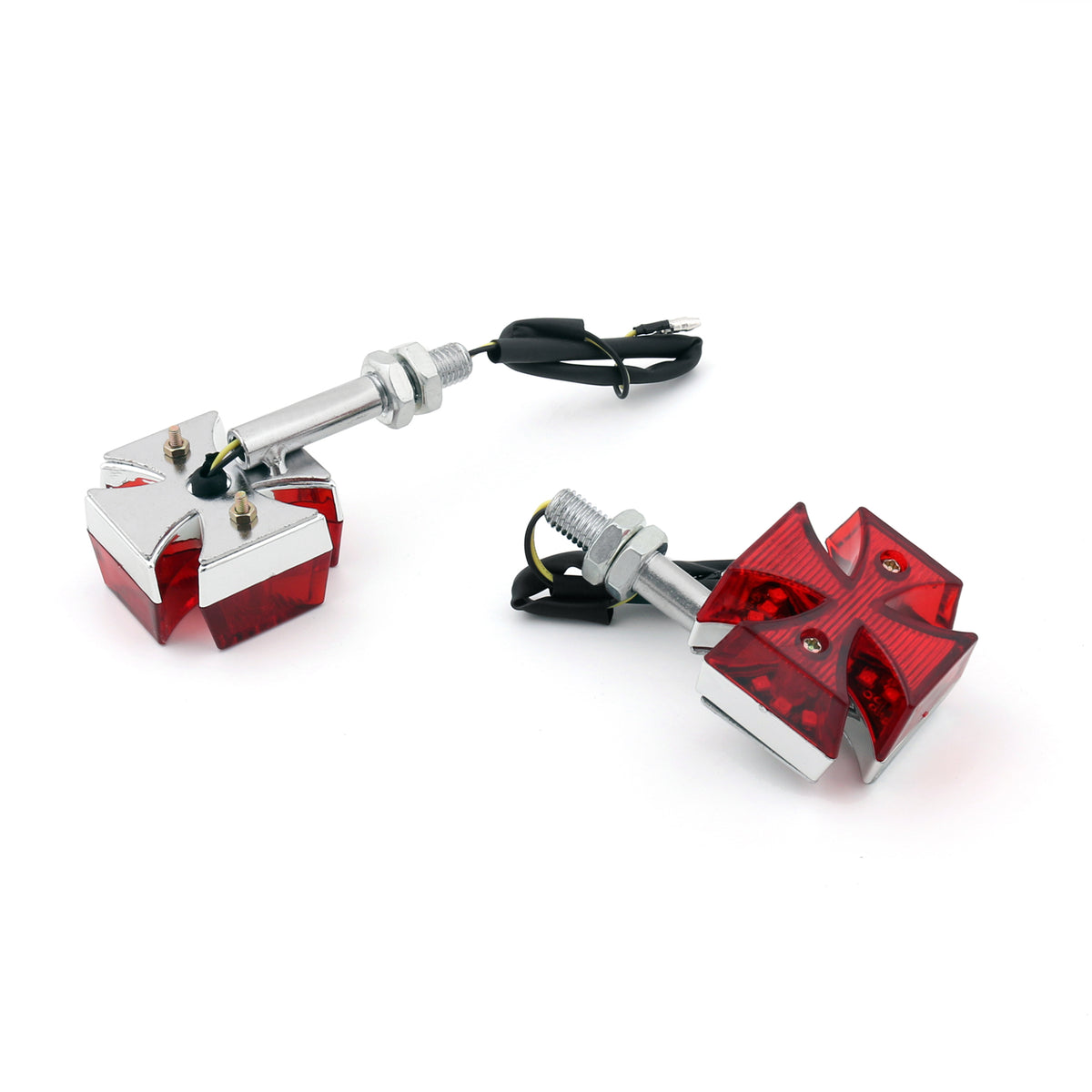 Harley Motorcycle 2x Custom Red Maltese Cross LED Turn Signal Light