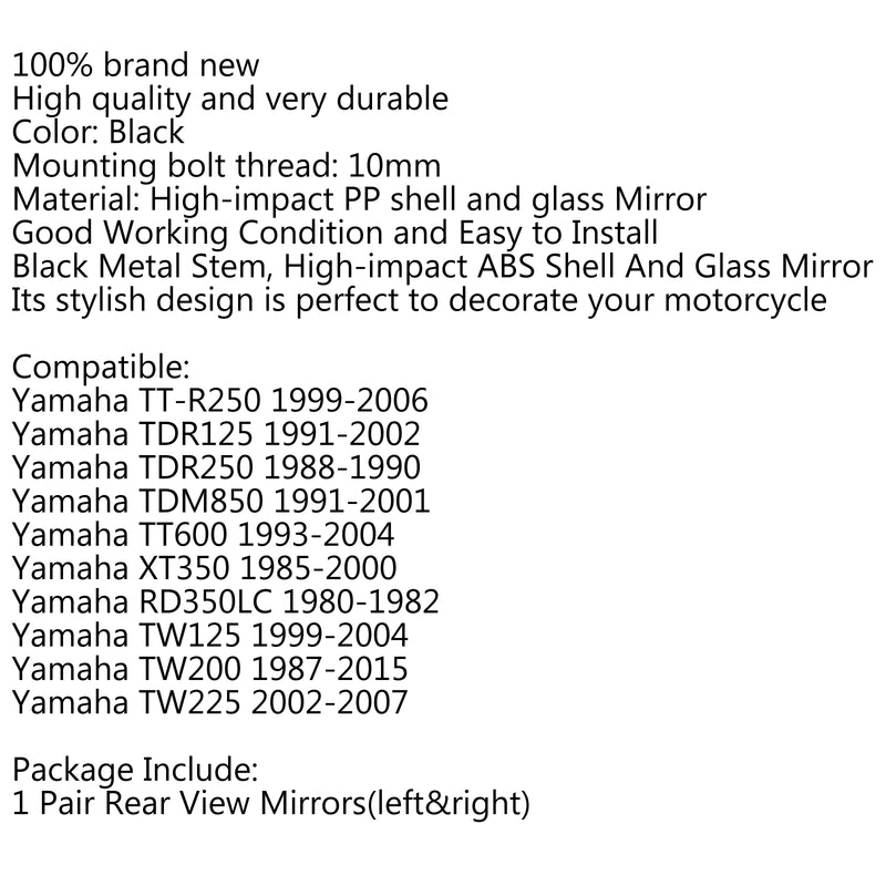 Yamaha XT350 1985-2000 TT600 TW225 TDR250 Motorcycle Rearview Mirrors