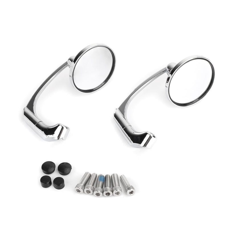 Cafe Racer Bobber Custom Motorcycle CH Pair M8 M10 Retro L-Bar Round Mirrors